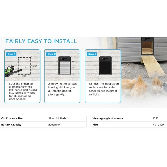Automatic Chicken Coop Roll-up Door w/ Solar Remote Timer Night Vision - Picture 8 of 8
